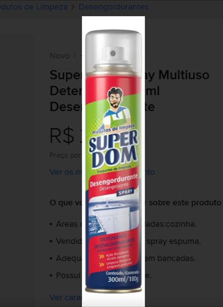DESENGORDURANTE SPRAY SUPER DOM 300ML / 180G DESENGORDURANTE SPRAY SUPER DOM 300ML / 180G