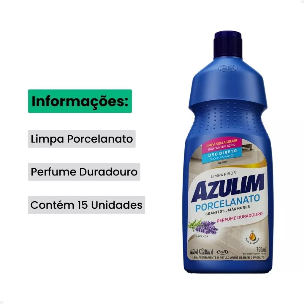 KIT 1 LIMPA PORCELANATO AZULIM LAVANDA 75...