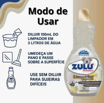 KIT 2 LIMPADOR ZULU PERFUMADO CHA BRANCO 1LT
