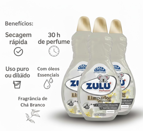 KIT 3 LIMPADOR ZULU PERFUMADO CHA BRANCO ...
