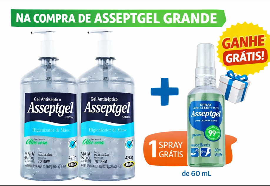 KIT 2 ALCOOL GEL 70 ASSEPTGEL 420G + 1 BR...