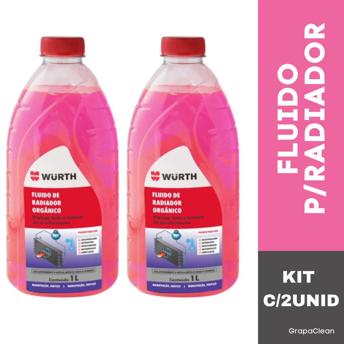 KIT  2 FLUIDO P/RADIADOR WURTH WMAX ROSA 1L