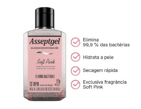 KIT 1 ALCOOL GEL 70 ASSEPTGEL SOFT PINK 5...