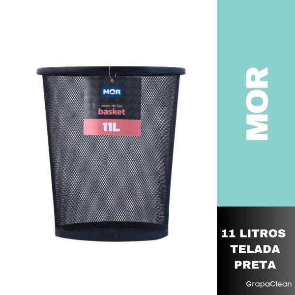 LIXEIRA MOR BASKET 11L TELADA PRETA