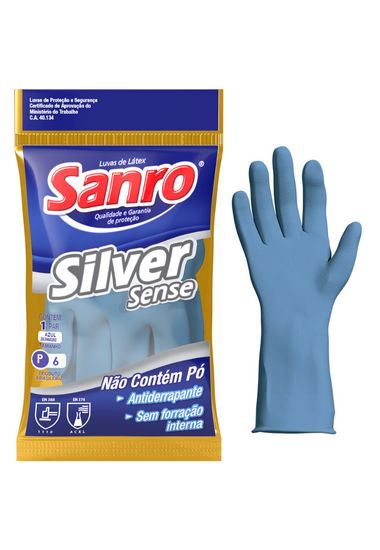 LUVA LATEX SANRO SILVER SENSE AZUL P
