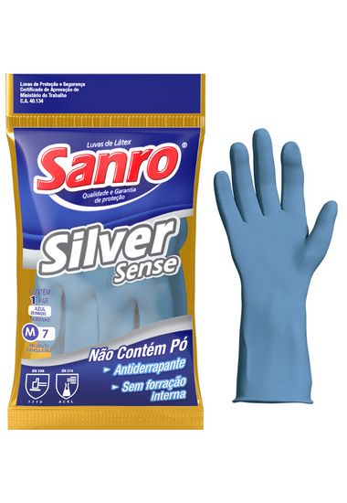 LUVA LATEX SANRO SILVER SENSE AZUL M