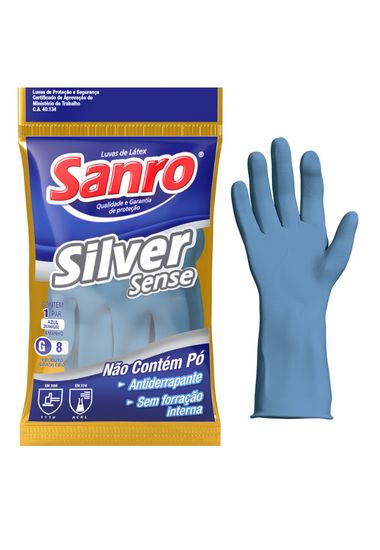 LUVA LATEX SANRO SILVER SENSE AZUL G